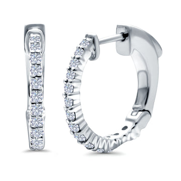 Half Eternity Huggie Hoop Earrings Round Simulated CZ 925 Sterling Silver (14mm)